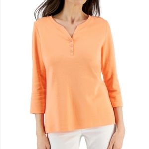 NWT Karen Scott Cotton Henley V Neck Top Size XL